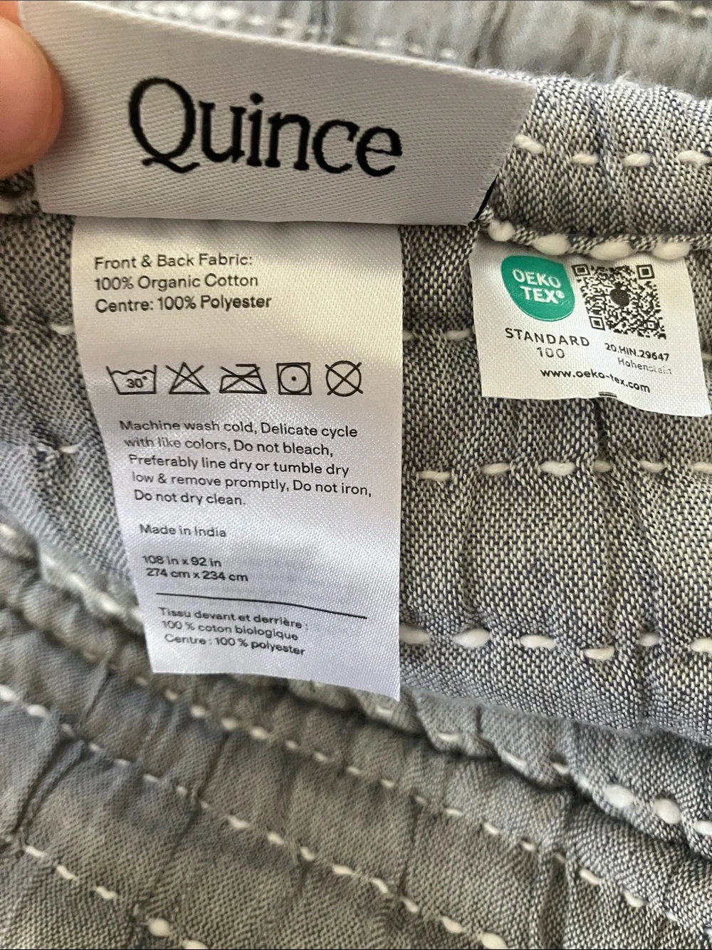 Quince organic cotton channel stitch, coverlet set king/California king blue